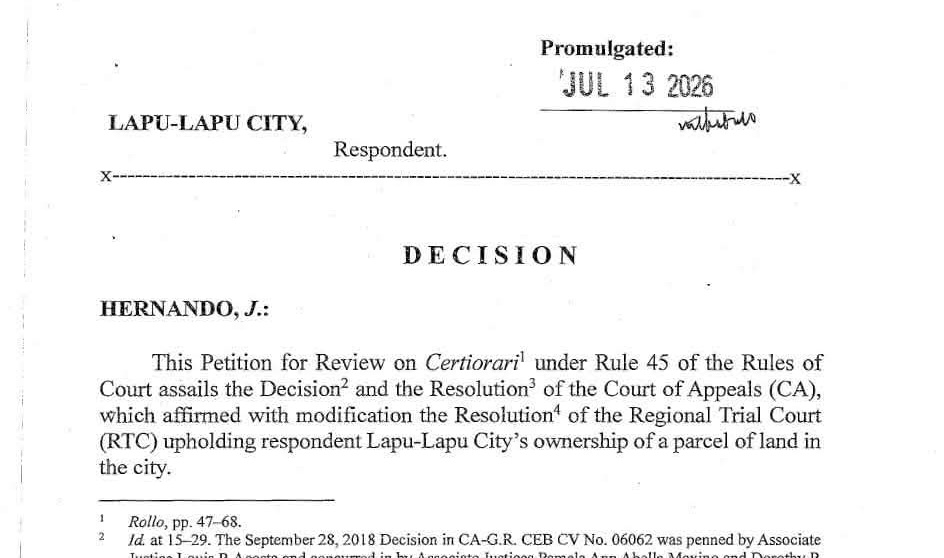 SC upholds Lapu-Lapu ownership of donated school lot, rejects MCIAA appeal