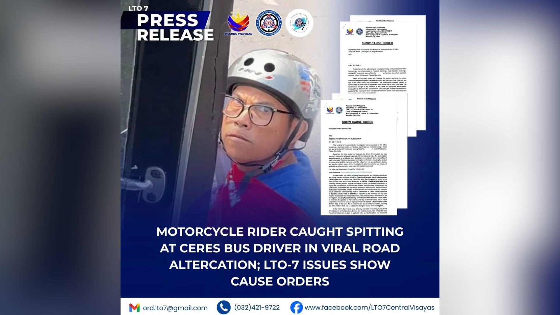 LTO 7 orders motorcycle rider, Ceres driver to explain viral road clash